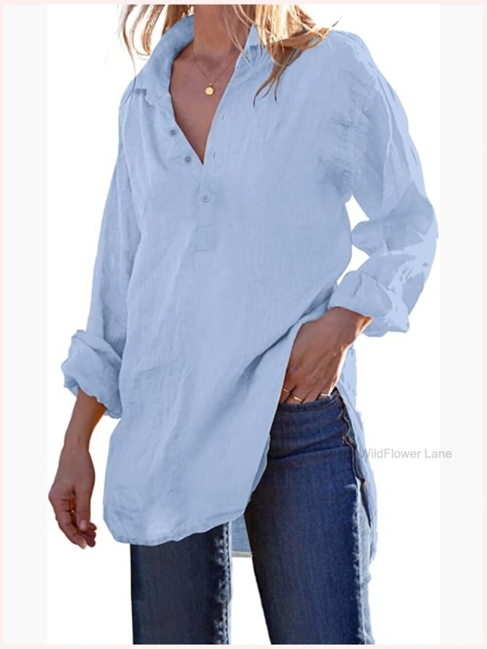 Cotton Linen Button Down Long Sleeve Blouse Tunic Top Beach Cover Up